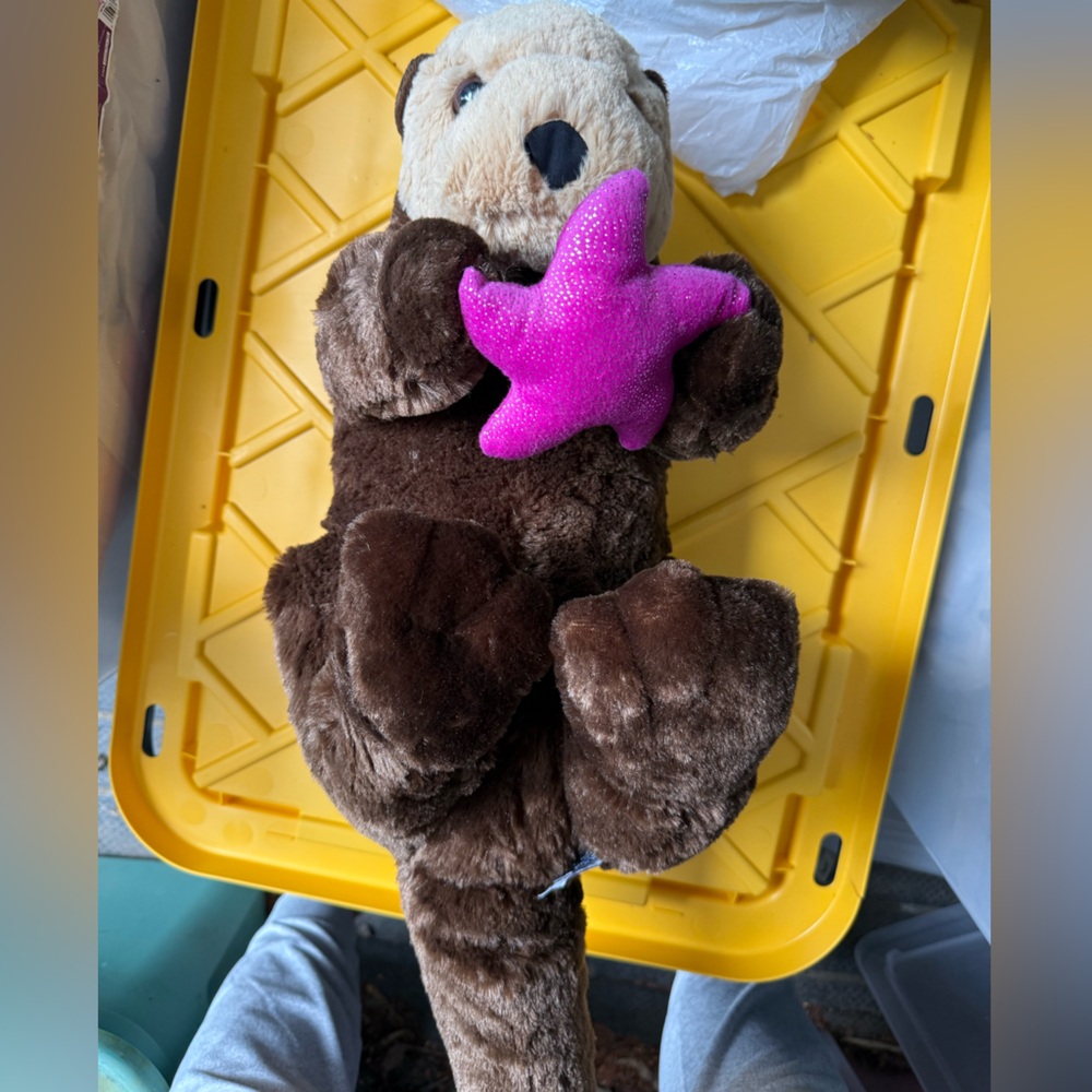 Brown and Pink Stuffed Otter Toy